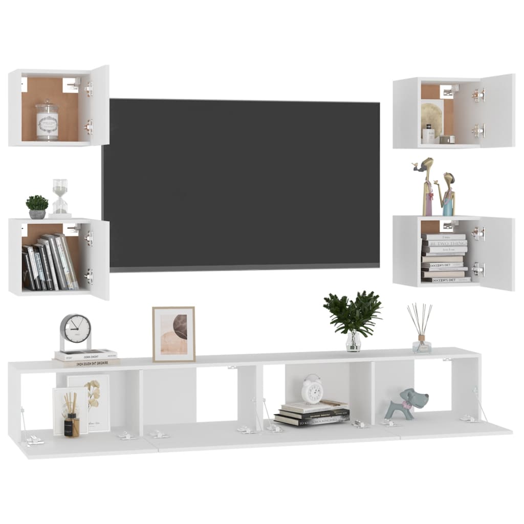 vidaXL 6 pcs conjunto de móveis de TV derivados de madeira branco