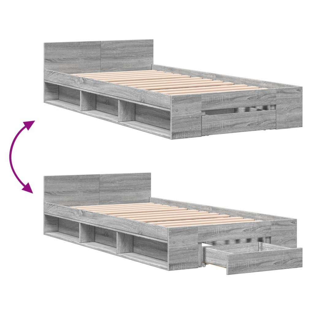 vidaXL Estrutura de cama c/ gaveta derivados madeira cinzento sonoma