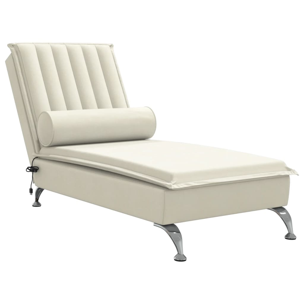 vidaXL Chaise lounge de massagem com rolo veludo creme