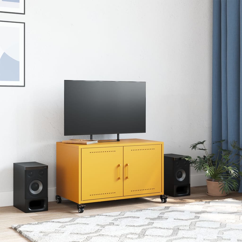 vidaXL Móvel de TV 68x39x43,5 cm aço amarelo mostarda