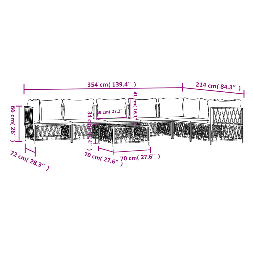 vidaXL 8 pcs conjunto lounge de jardim com almofadões aço antracite