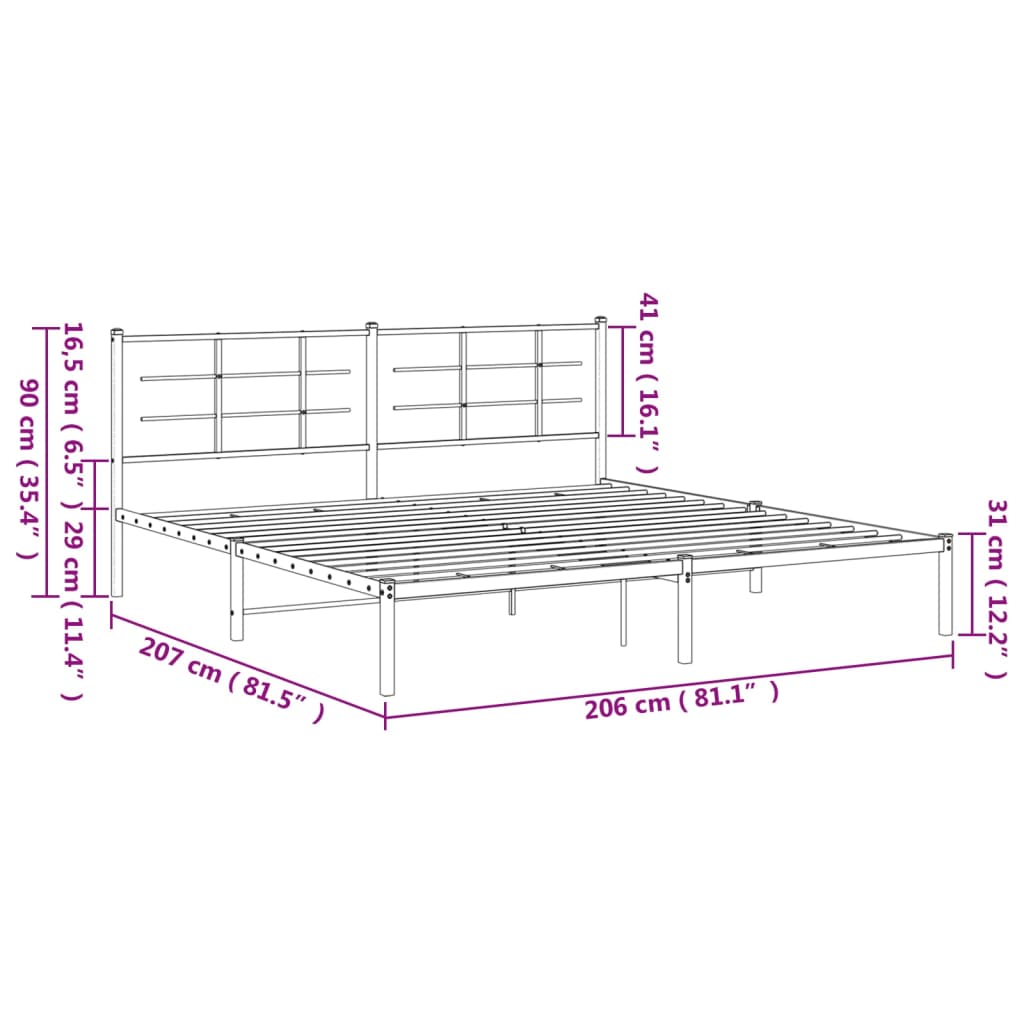 vidaXL Estrutura de cama com cabeceira 200x200 cm metal branco