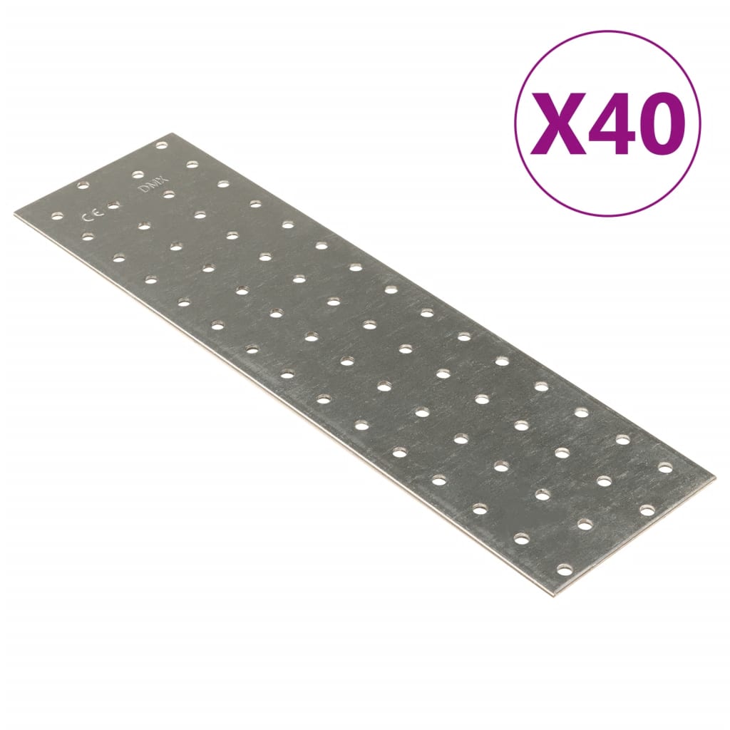 vidaXL Chapas perfuradas 40 pcs 2 mm 300x80 mm aço galvanizado