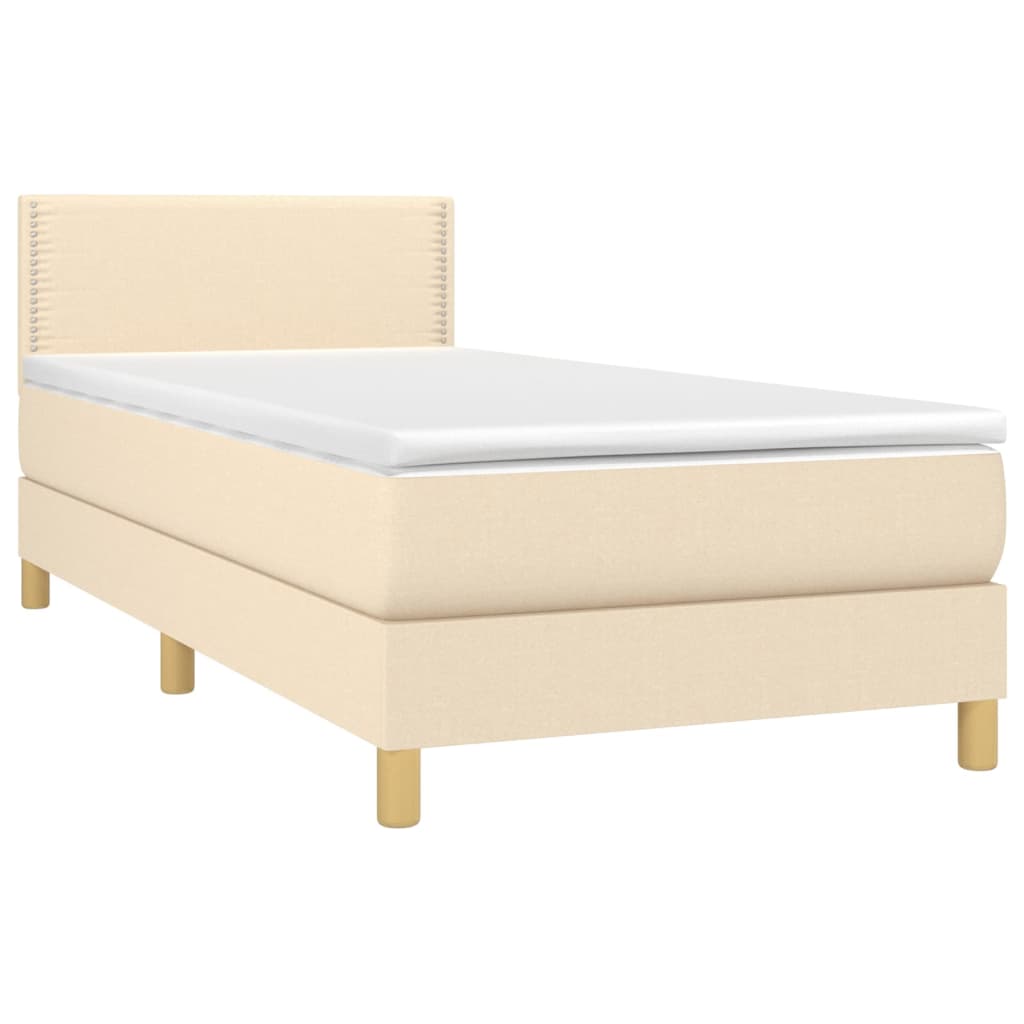 vidaXL Cama box spring c/ colchão e LED 90x190 cm tecido cor creme