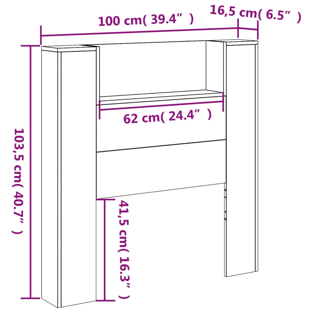 vidaXL Armário de cabeceira com luzes LED 100x16,5x103,5 cm branco