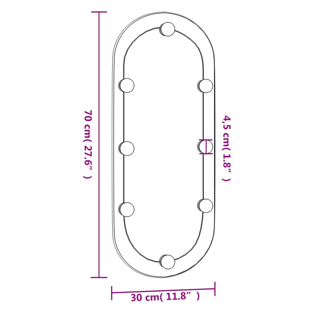 vidaXL Espelho de parede oval com luzes LED 30x70 cm vidro