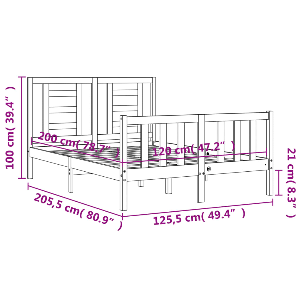 vidaXL Estrutura de cama com cabeceira 120x200cm madeira maciça branco