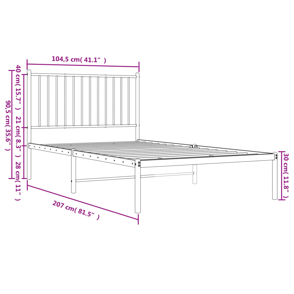 vidaXL Estrutura de cama com cabeceira 100x200 cm metal branco