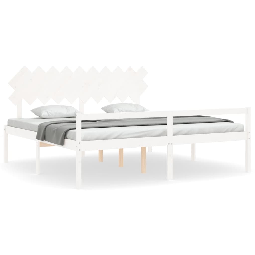 vidaXL Cama para idosos com cabeceira 200x200 cm madeira maciça branco