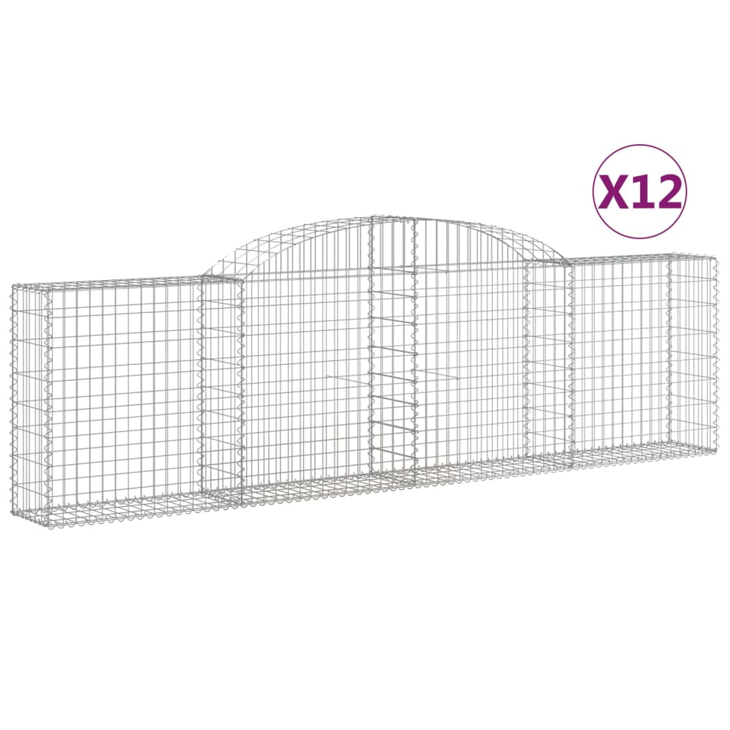 vidaXL Cestos gabião arqueados 12pcs 300x30x80/100cm ferro galvanizado