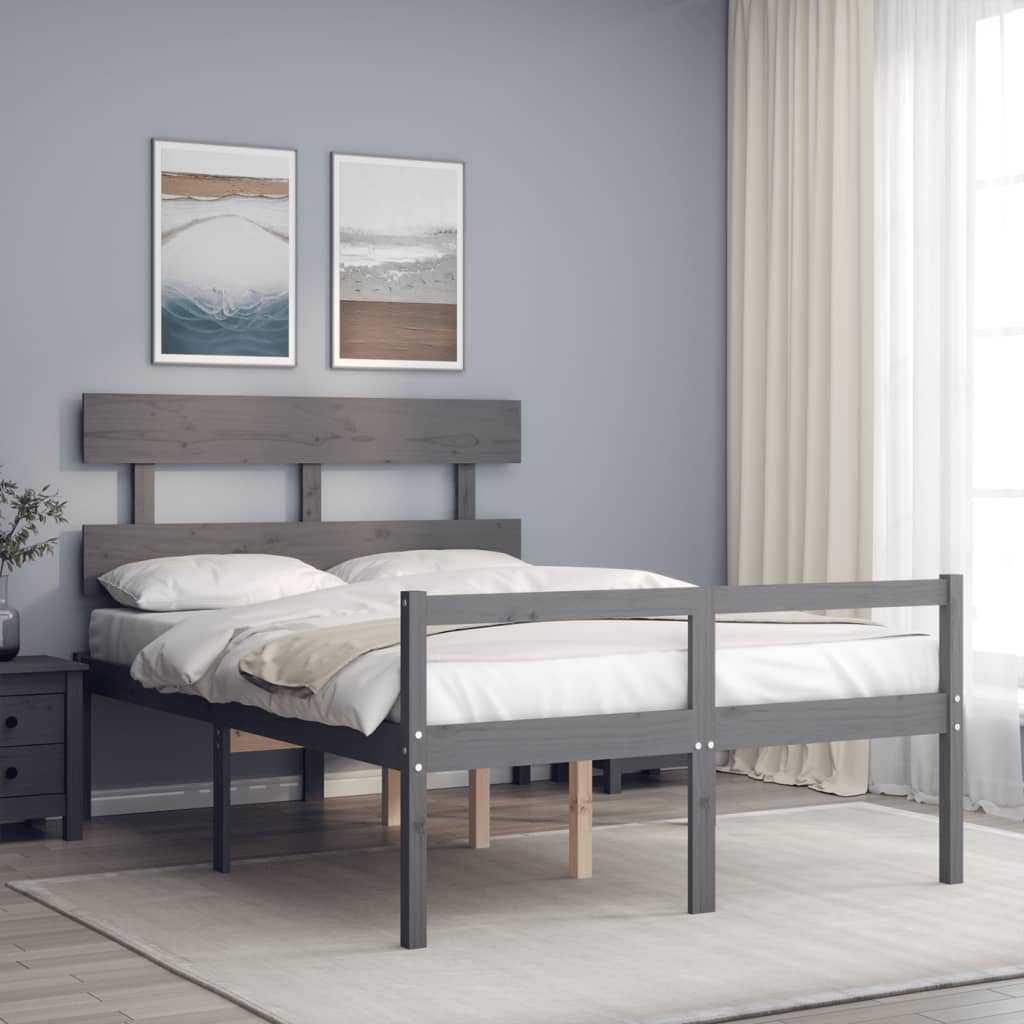 vidaXL Cama de casal para idosos com cabeceira madeira maciça cinzento