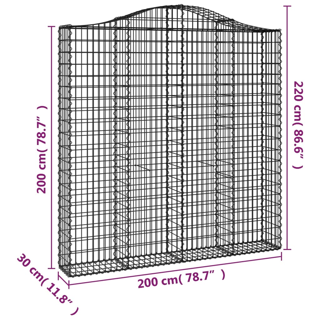 vidaXL Cestos gabião arqueados 3pcs 200x30x200/220cm ferro galvanizado