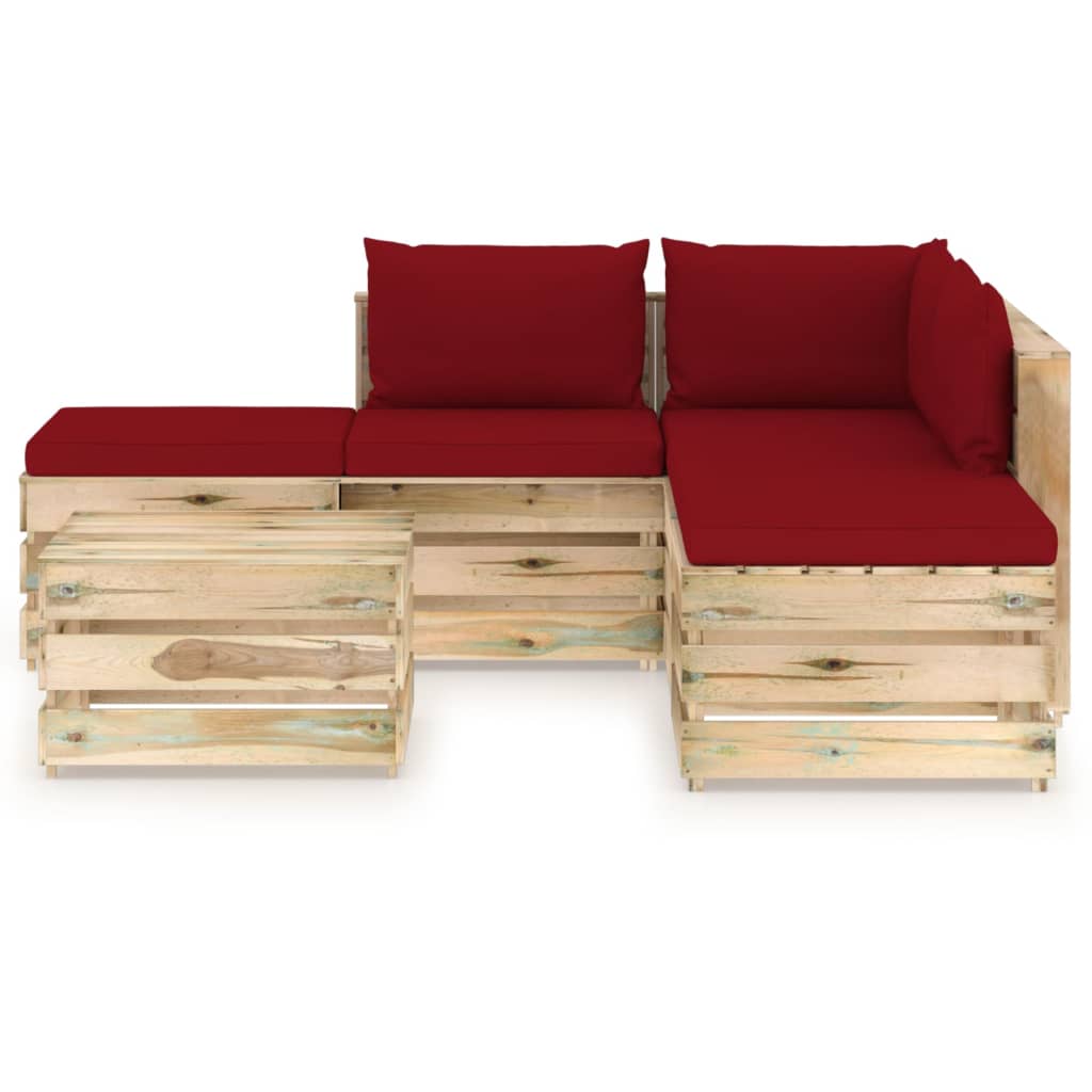 vidaXL 6 pcs conj. lounge jardim c/ almofadões madeira impreg. verde