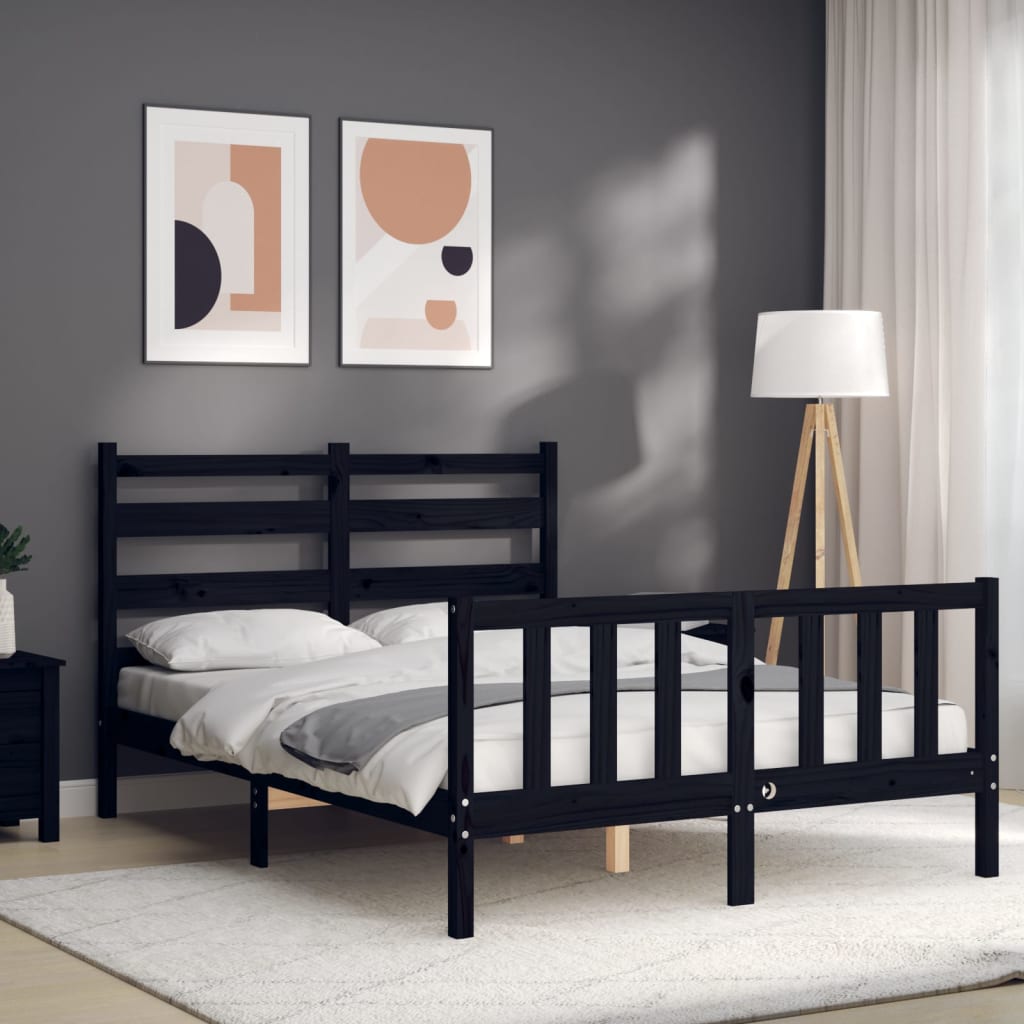 vidaXL Estrutura de cama com cabeceira 140x190 cm madeira maciça preto