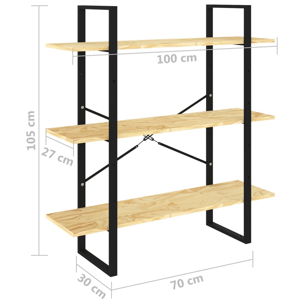 vidaXL Estante com 3 prateleiras 100x30x105 cm pinho maciço castanho