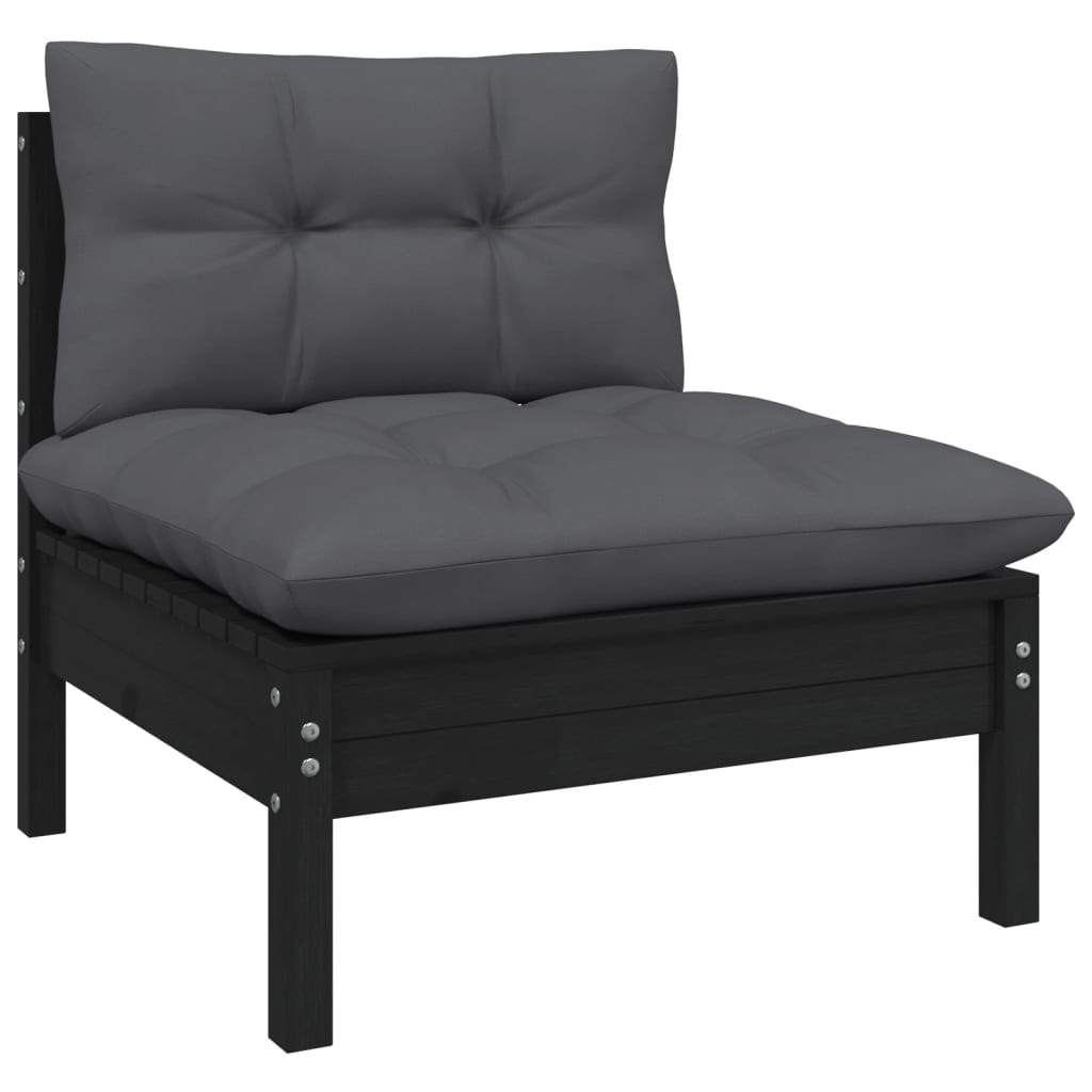 vidaXL 13 pcs conjunto lounge jardim c/ almofadões pinho maciço preto