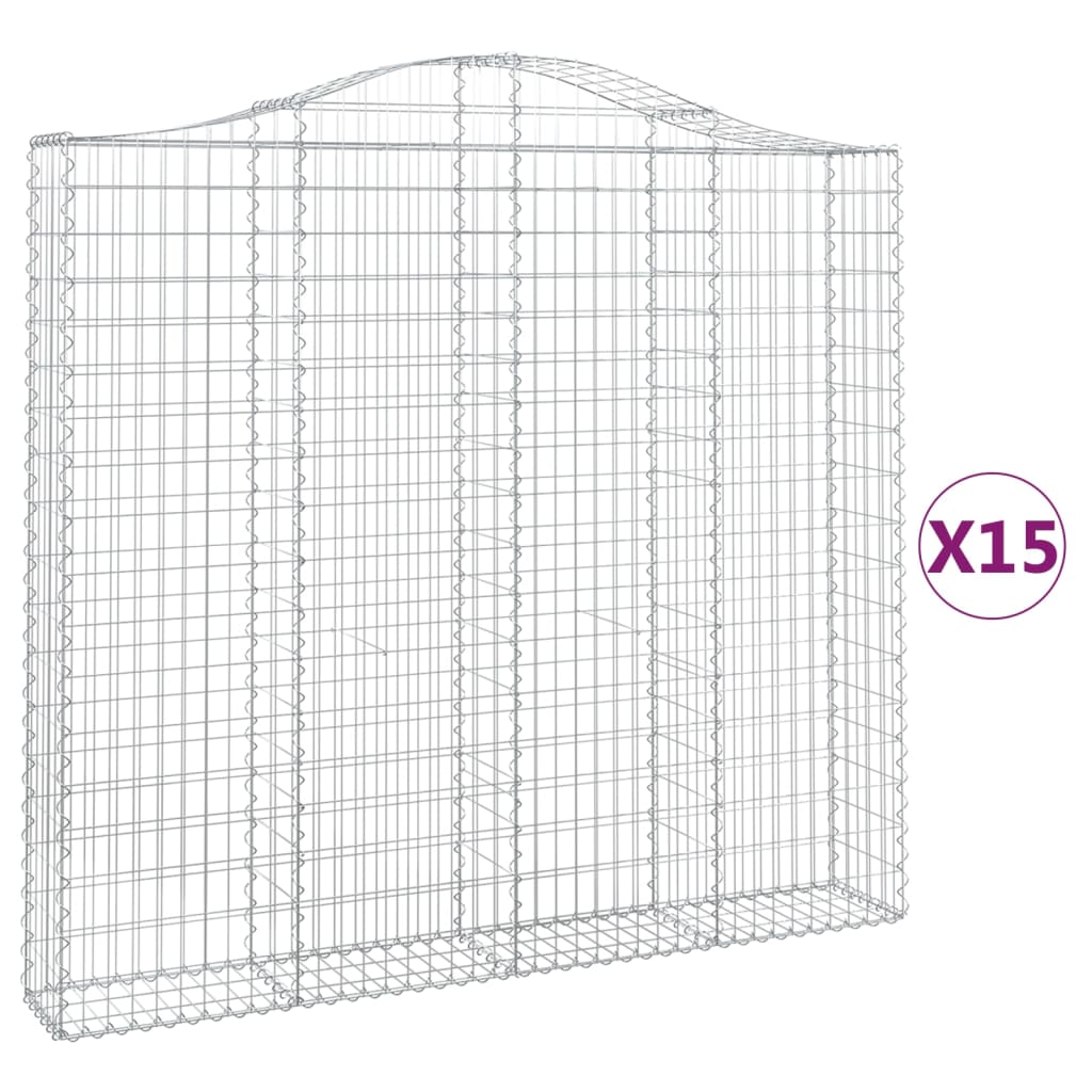 vidaXL Cestos gabião arqueados 15 pcs 200x30x180/200 ferro galvanizado