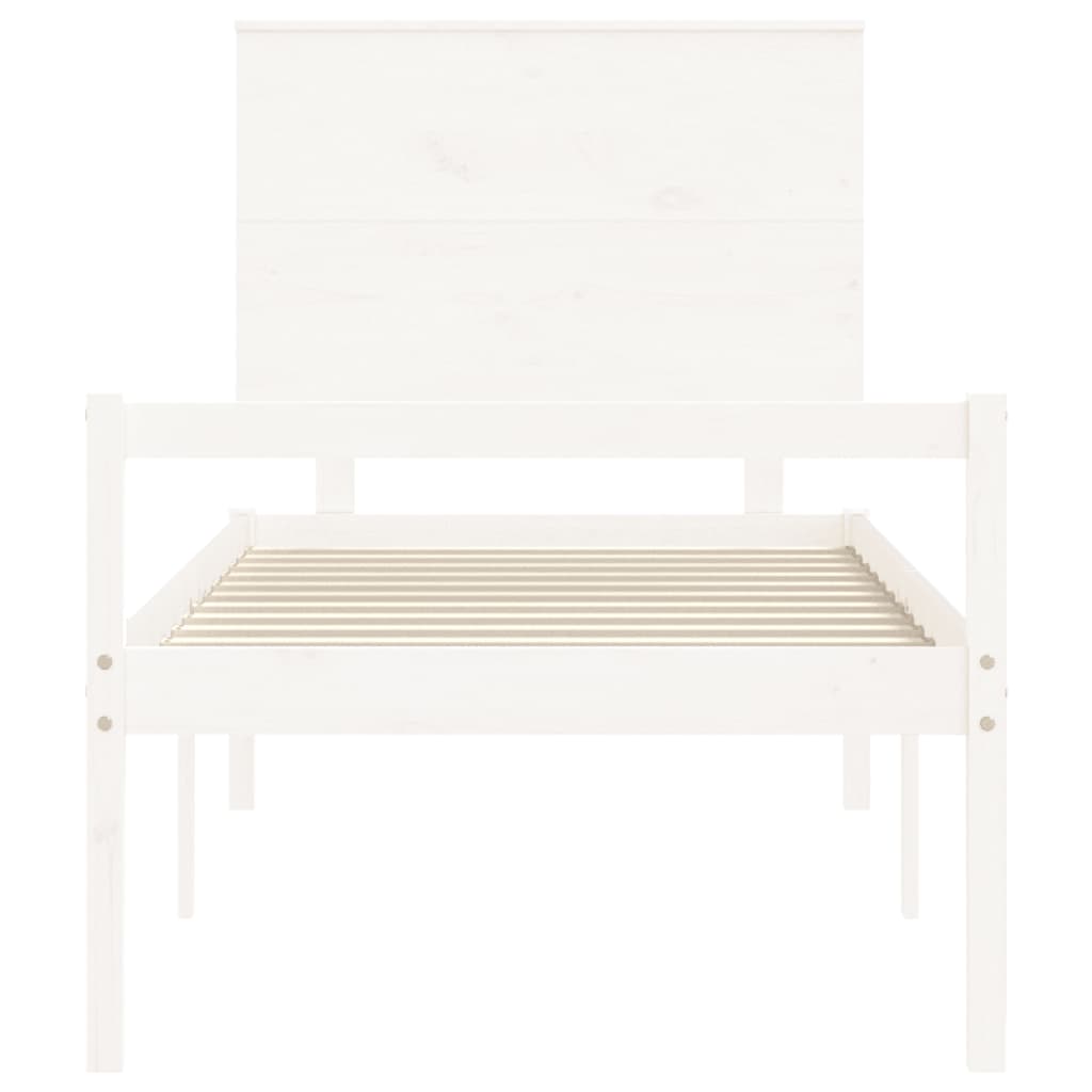 vidaXL Cama de solteiro para idosos c/ cabeceira madeira maciça branco