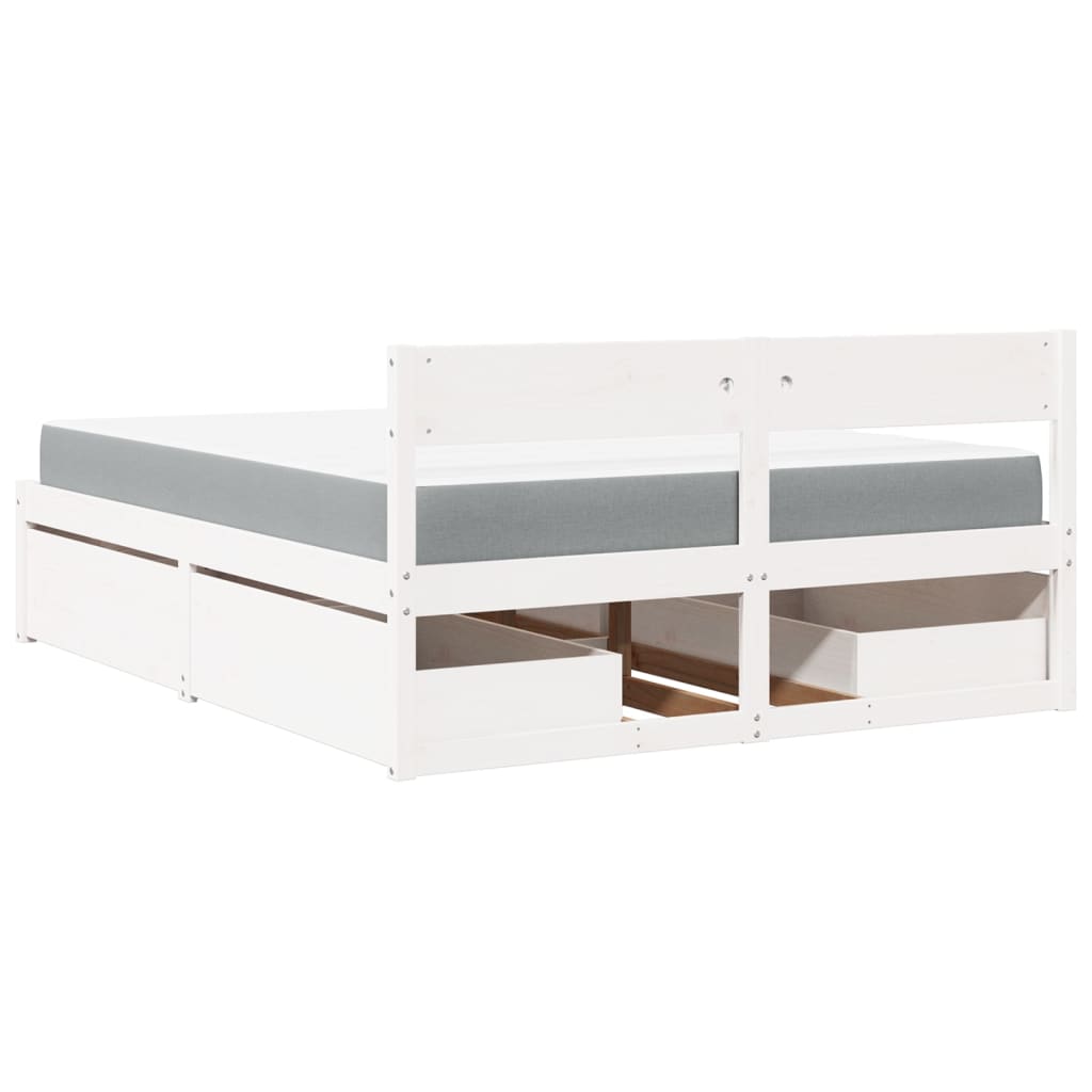 vidaXL Cama com gavetas e colchão 160x200 cm pinho maciço branco