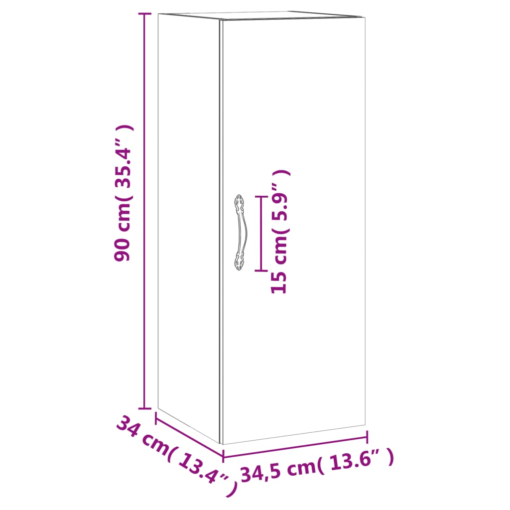 vidaXL Armário de parede 34,5x34x90 cm derivados de madeira branco