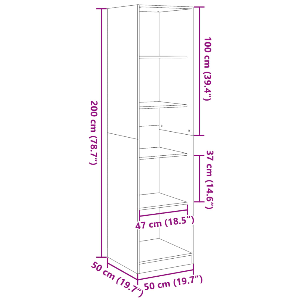 vidaXL Roupeiro 50x50x200 cm contraplacado preto