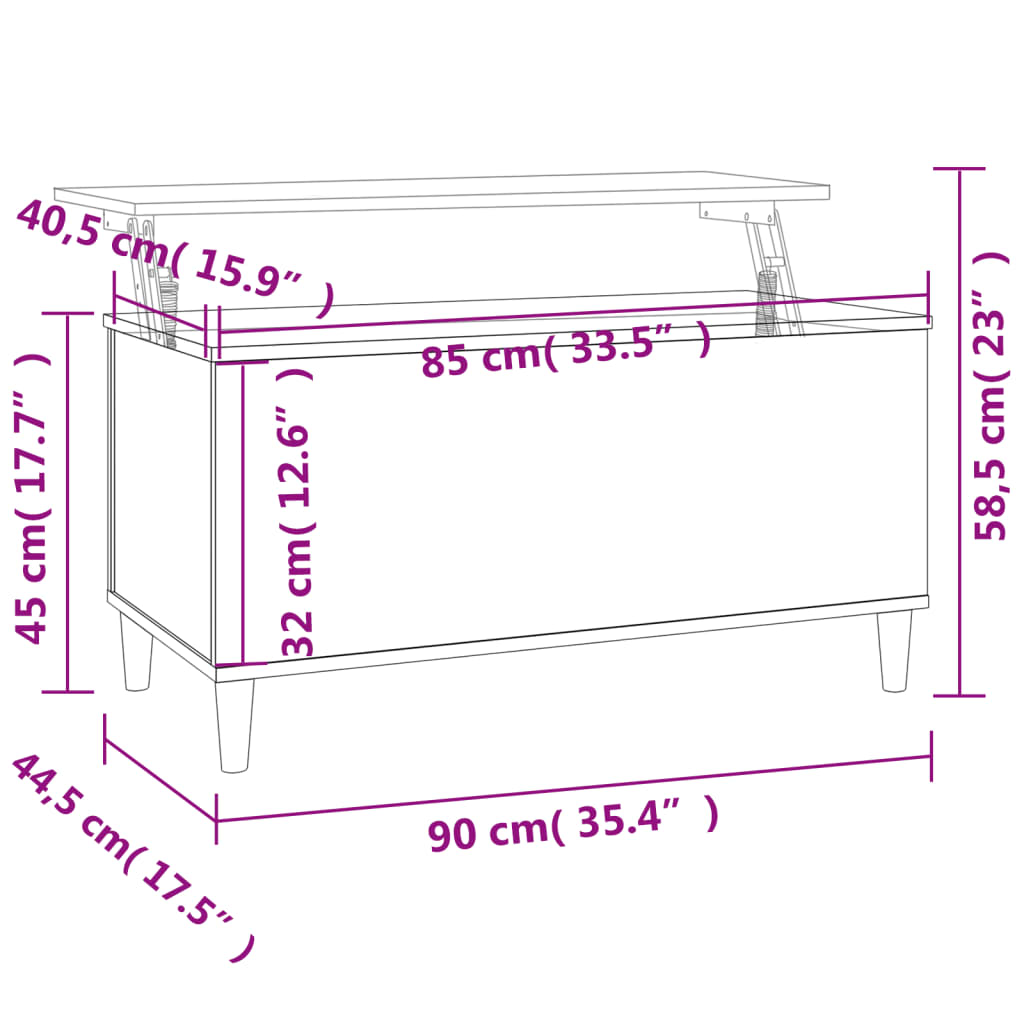 vidaXL Mesa de centro 90x44,5x45 cm derivados madeira carvalho fumado