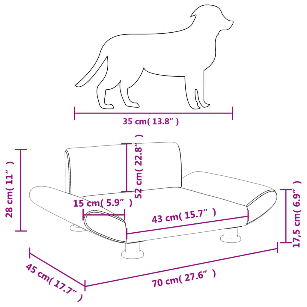 vidaXL Cama para cães 70x45x28 cm tecido preto