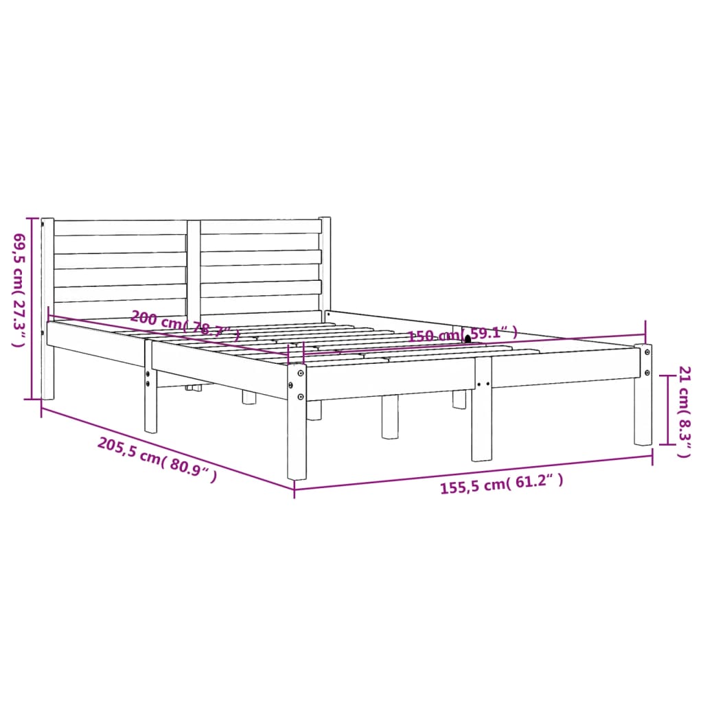 vidaXL Cama sem colchão 150x200 cm madeira pinho maciça castanho-mel