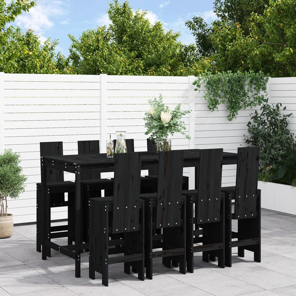 vidaXL 9 pcs conjunto de bar para jardim pinho maciço preto