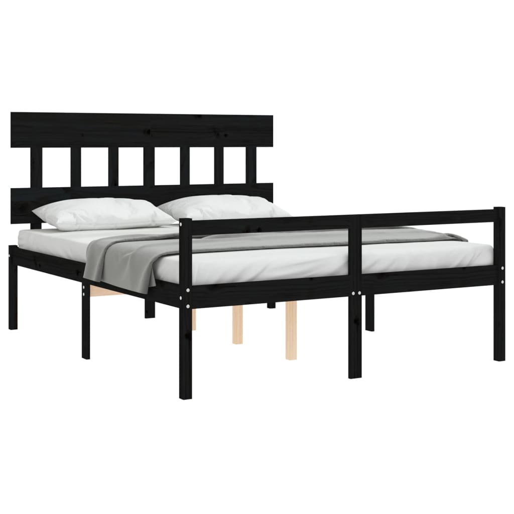 vidaXL Cama para idosos king size com cabeceira madeira maciça preto