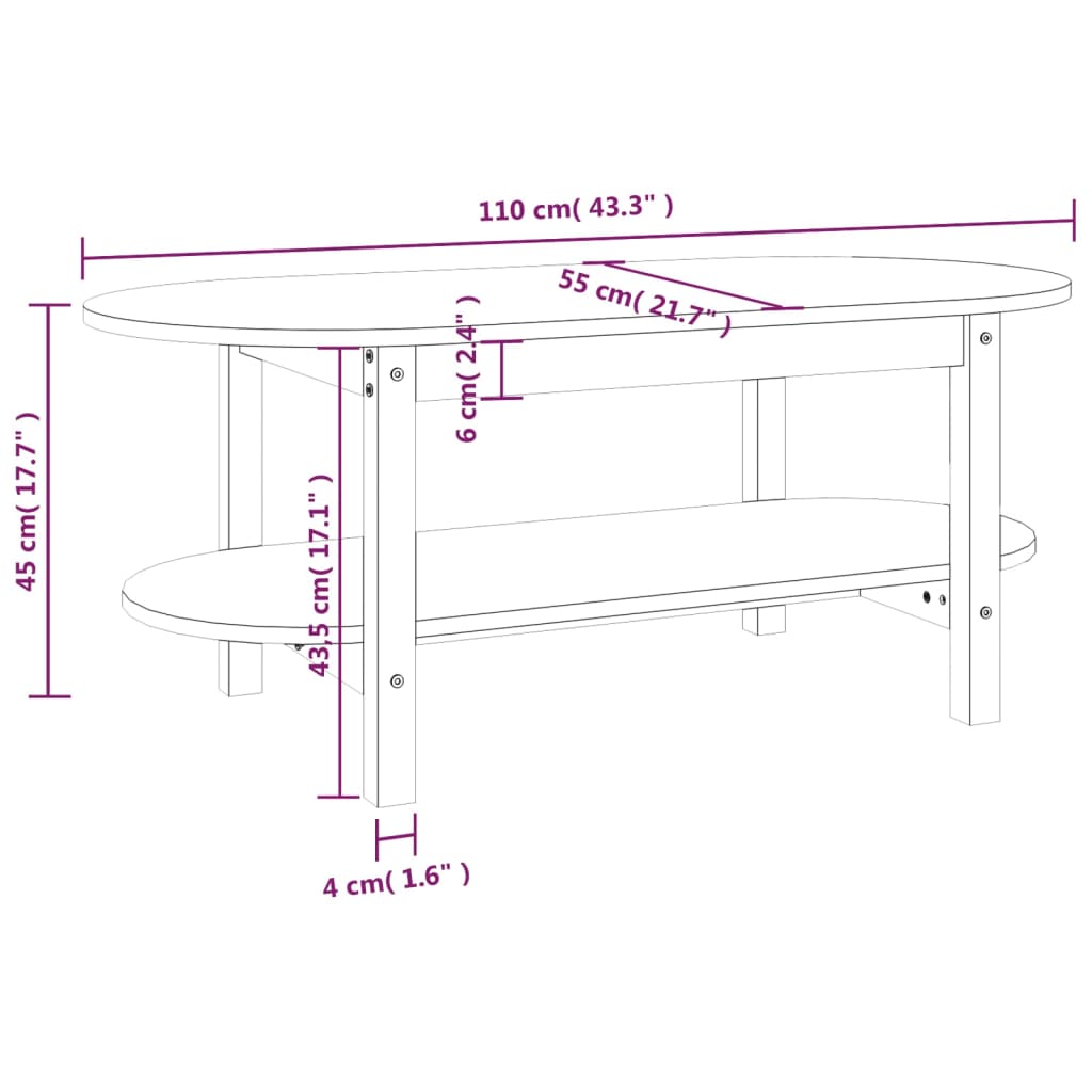 vidaXL Mesa de centro 110x55x45 cm madeira de pinho maciça cinzento