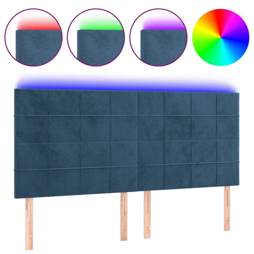 vidaXL Cabeceira cama c/ luzes LED veludo 160x5x118/128cm azul-escuro