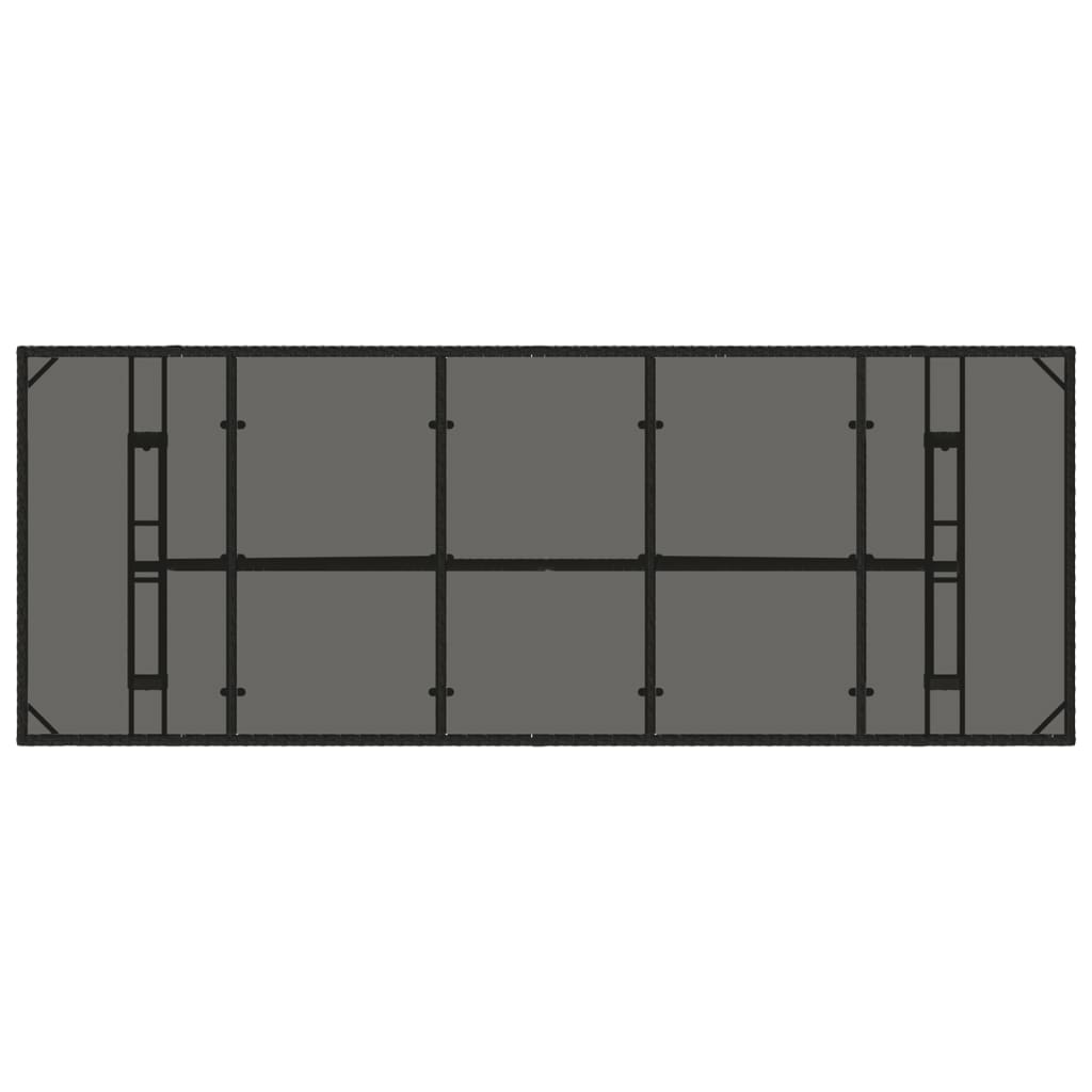 vidaXL Mesa de jardim com tampo de vidro 240x90x75 cm vime PE preto