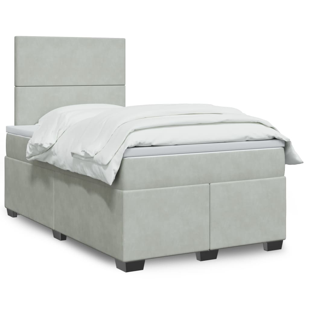 vidaXL Cama boxspring com colchão 120x190 cm veludo cinzento-claro