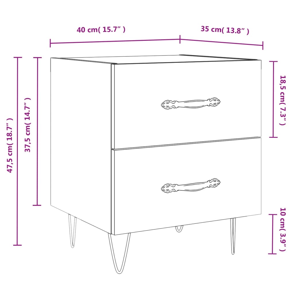 vidaXL Mesa de cabeceira derivados de madeira branco brilhante