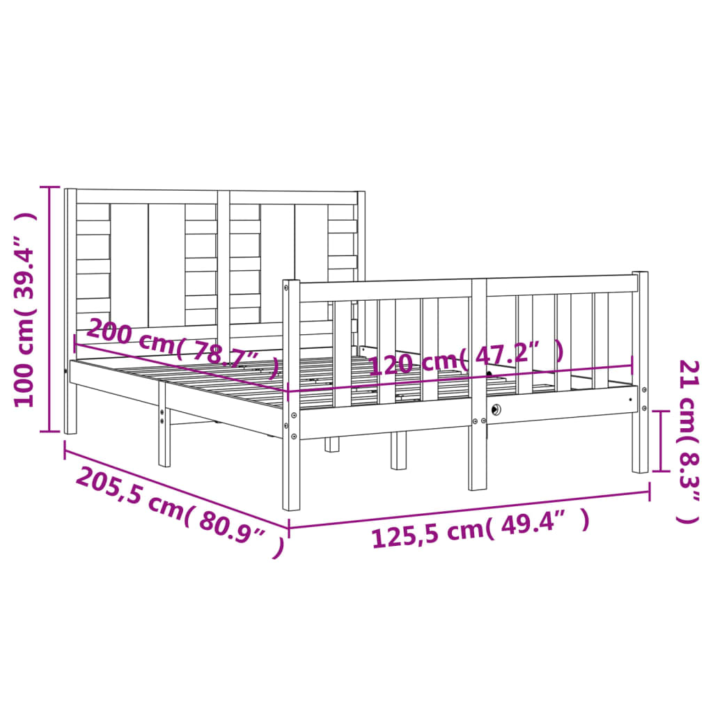 vidaXL Estrutura de cama com cabeceira 120x200cm madeira maciçao preto