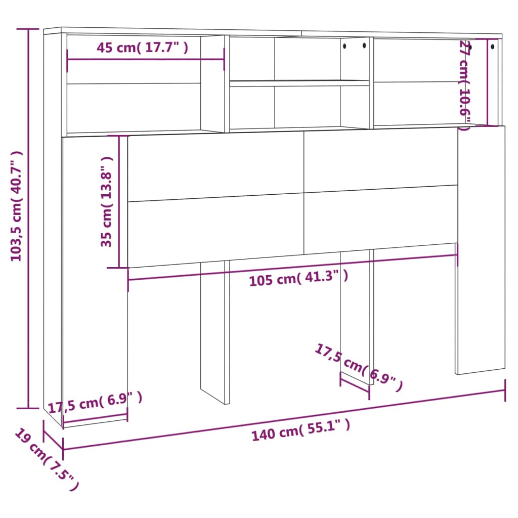 vidaXL Armário de cabeceira 140x19x103,5 cm branco