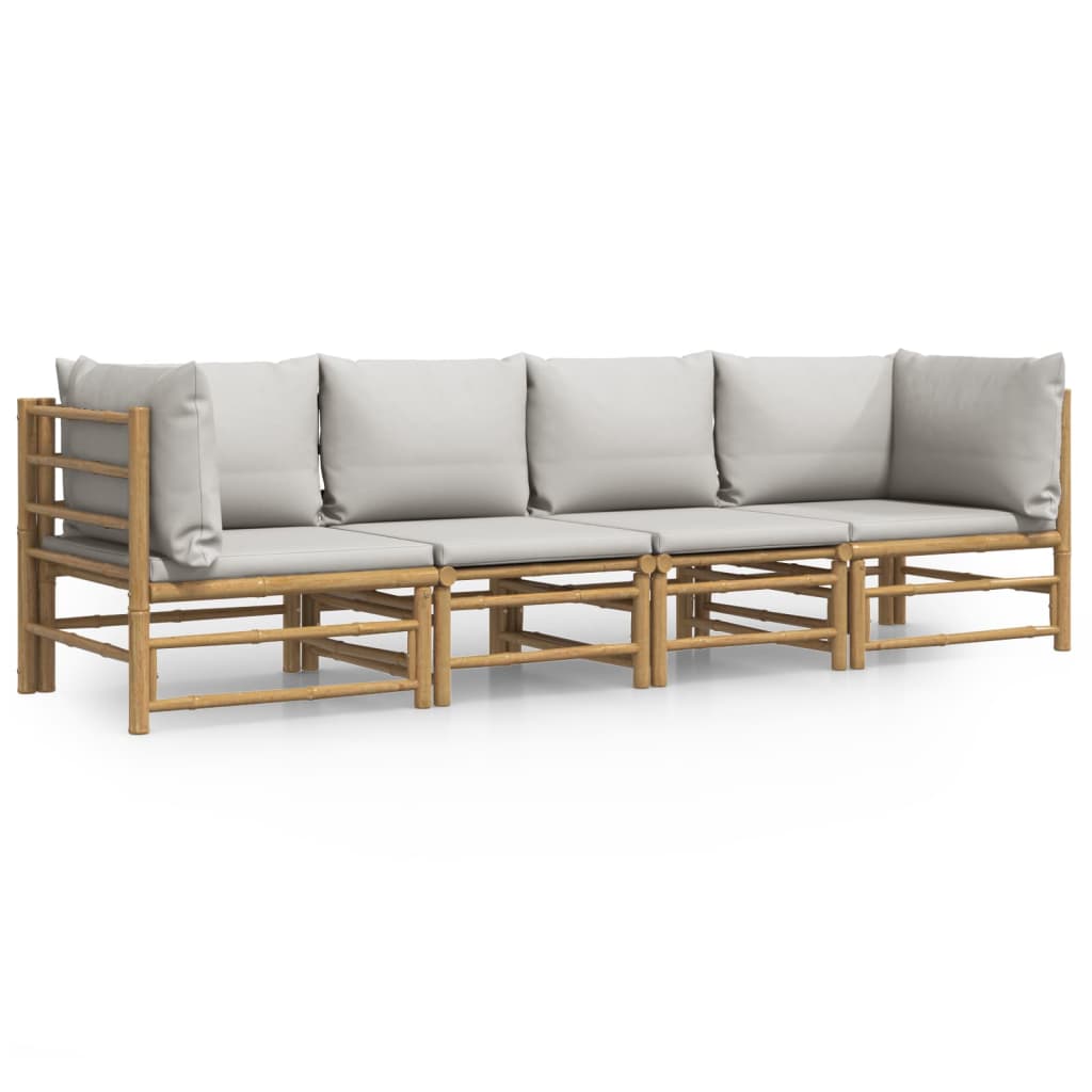 vidaXL 4 pcs conj. lounge de jardim bambu c/ almofadões cinzento-claro