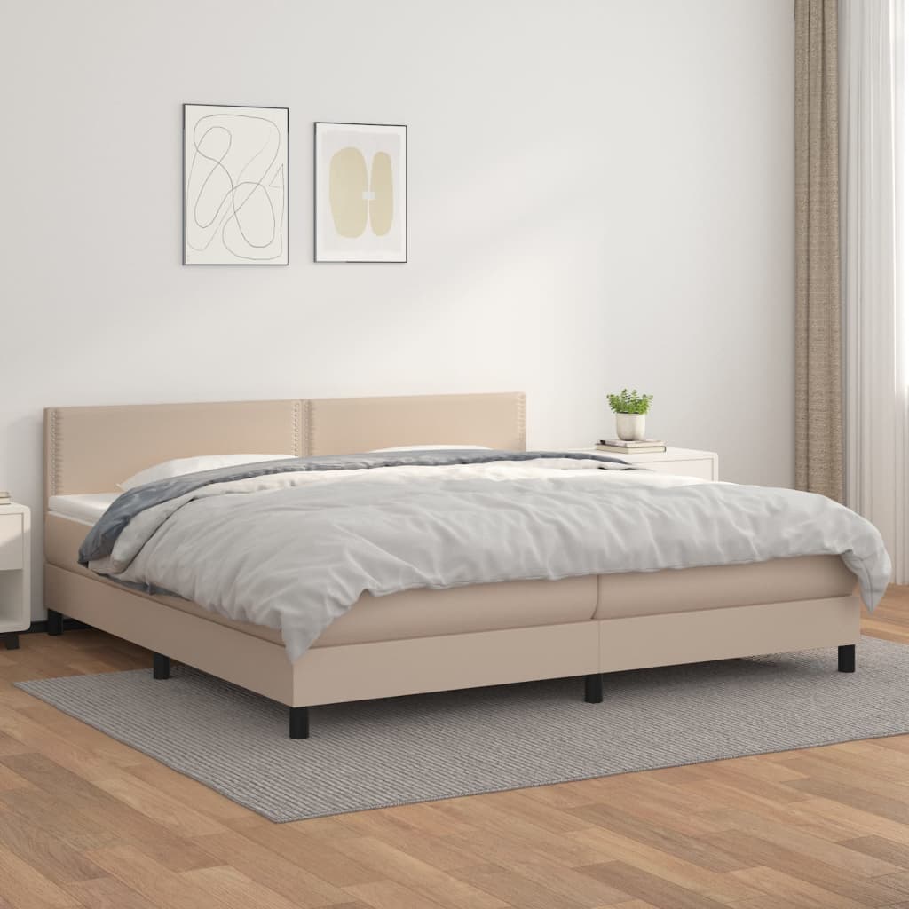 vidaXL Cama com molas/colchão 200x200 cm couro artificial cappuccino