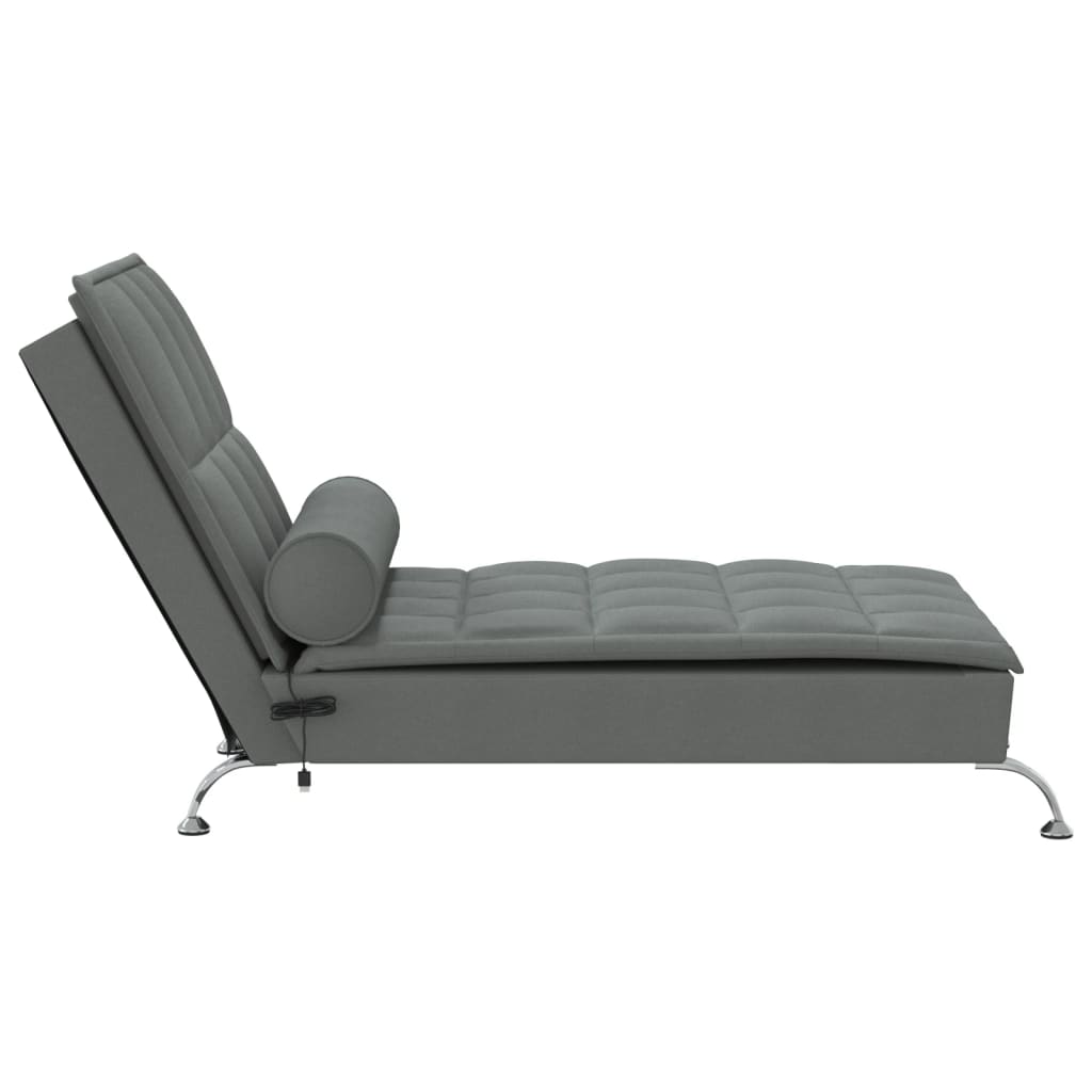 vidaXL Chaise lounge de massagem com rolo tecido cinzento-escuro