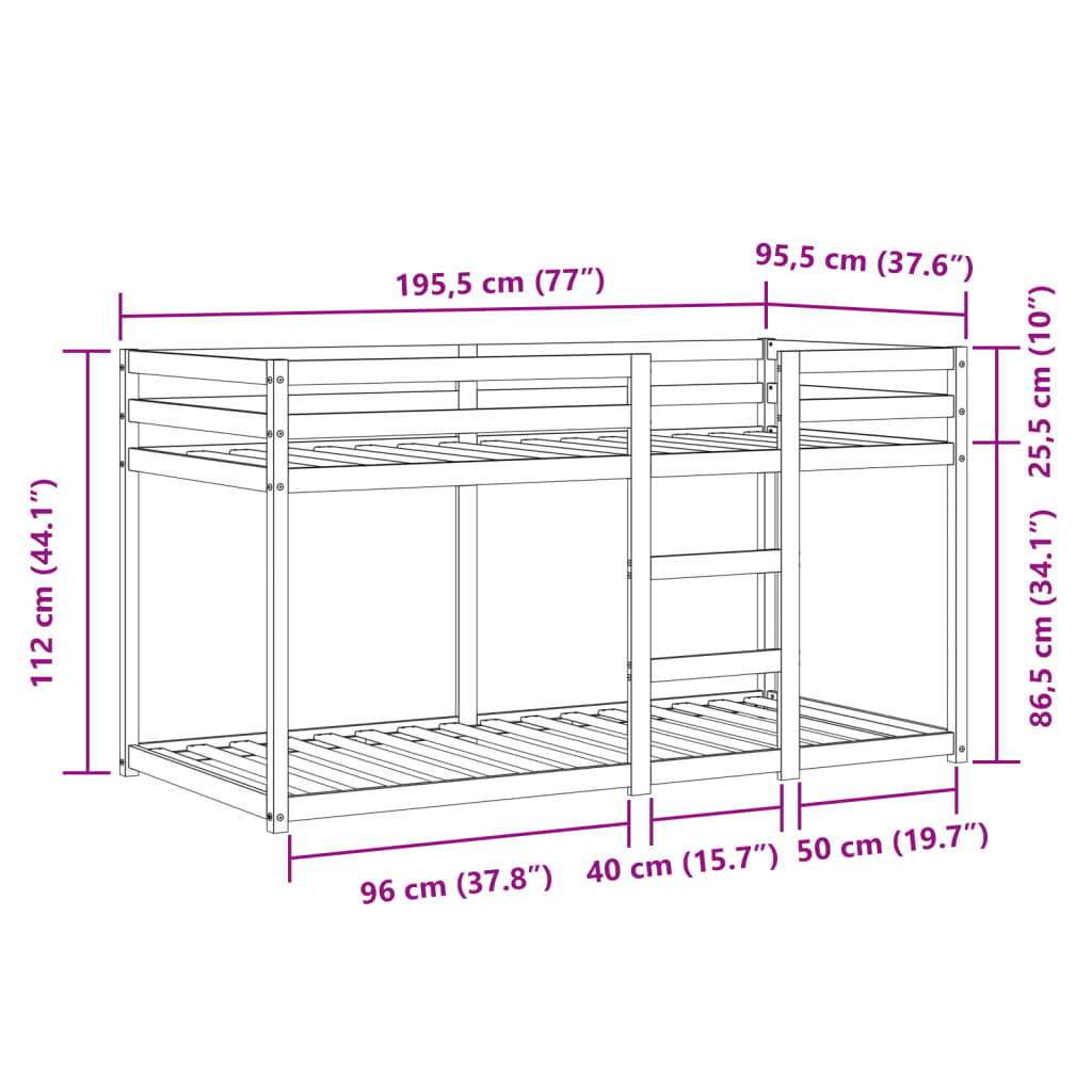 vidaXL Beliche com cortinas 90x190 cm pinho maciço branco e preto