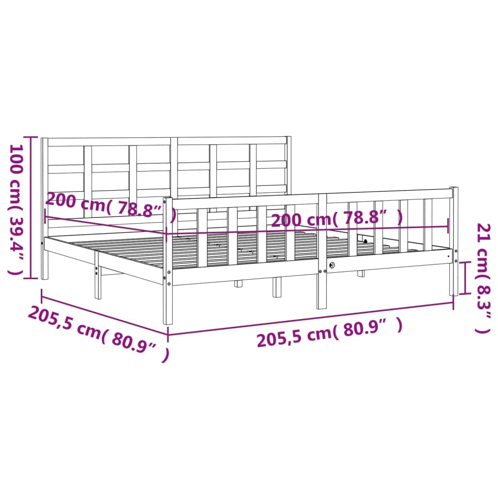 vidaXL Estrutura cama c/ cabeceira 200x200cm maciço castanho-mel