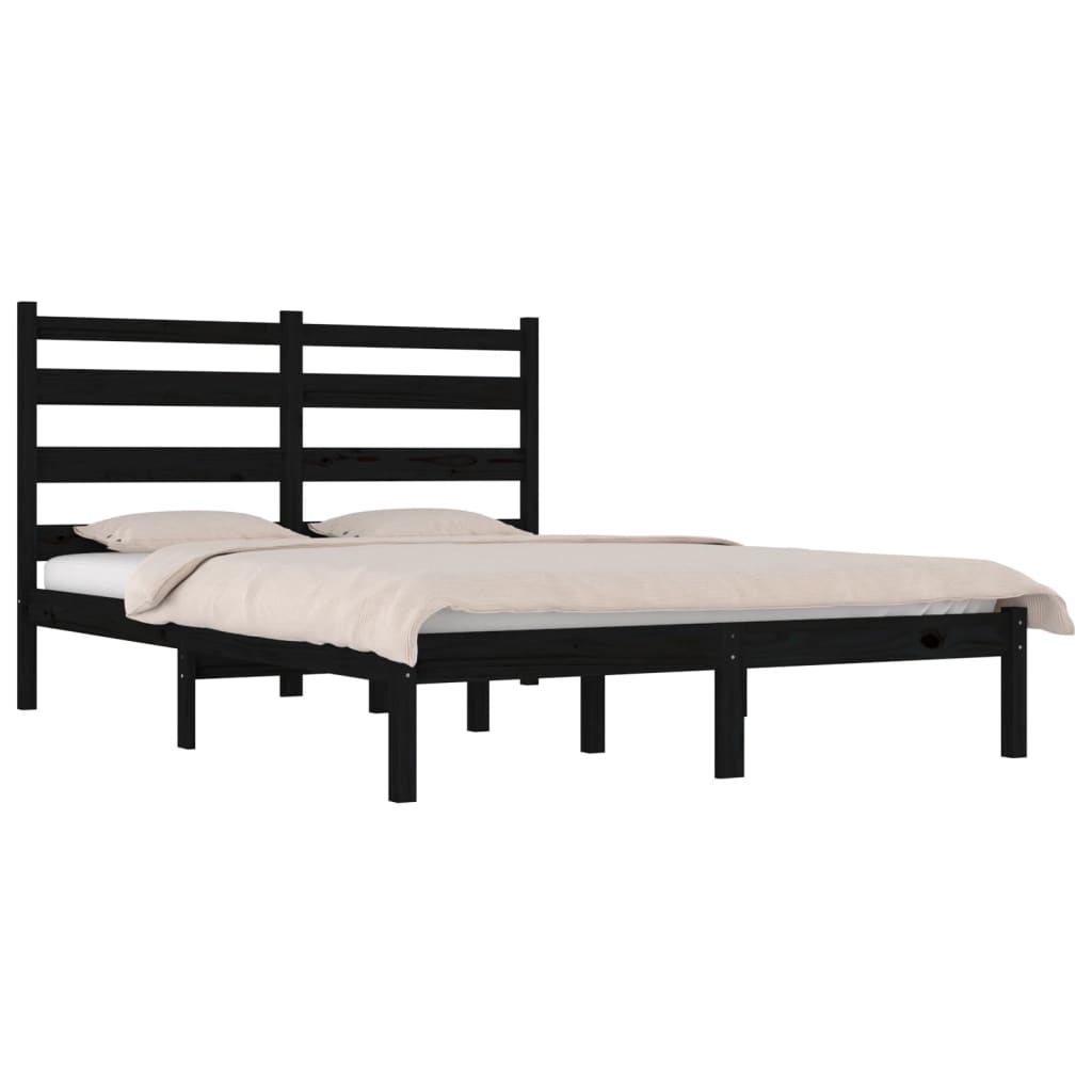 vidaXL Estrutura de cama casal 135x190 cm pinho maciço preto