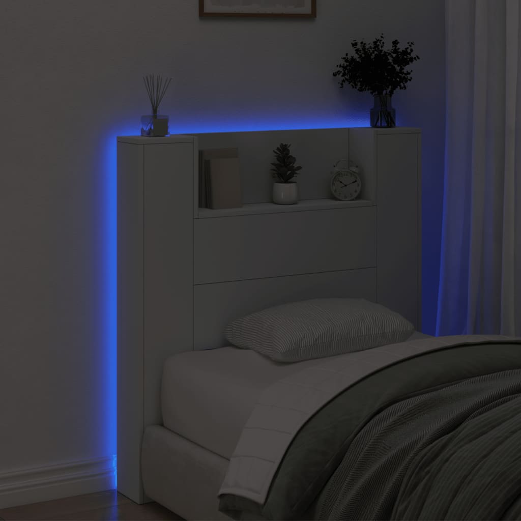 vidaXL Armário de cabeceira com luzes LED 100x16,5x103,5 cm branco