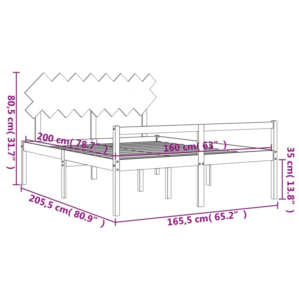 vidaXL Cama para idosos com cabeceira 160x200 cm madeira maciça branco