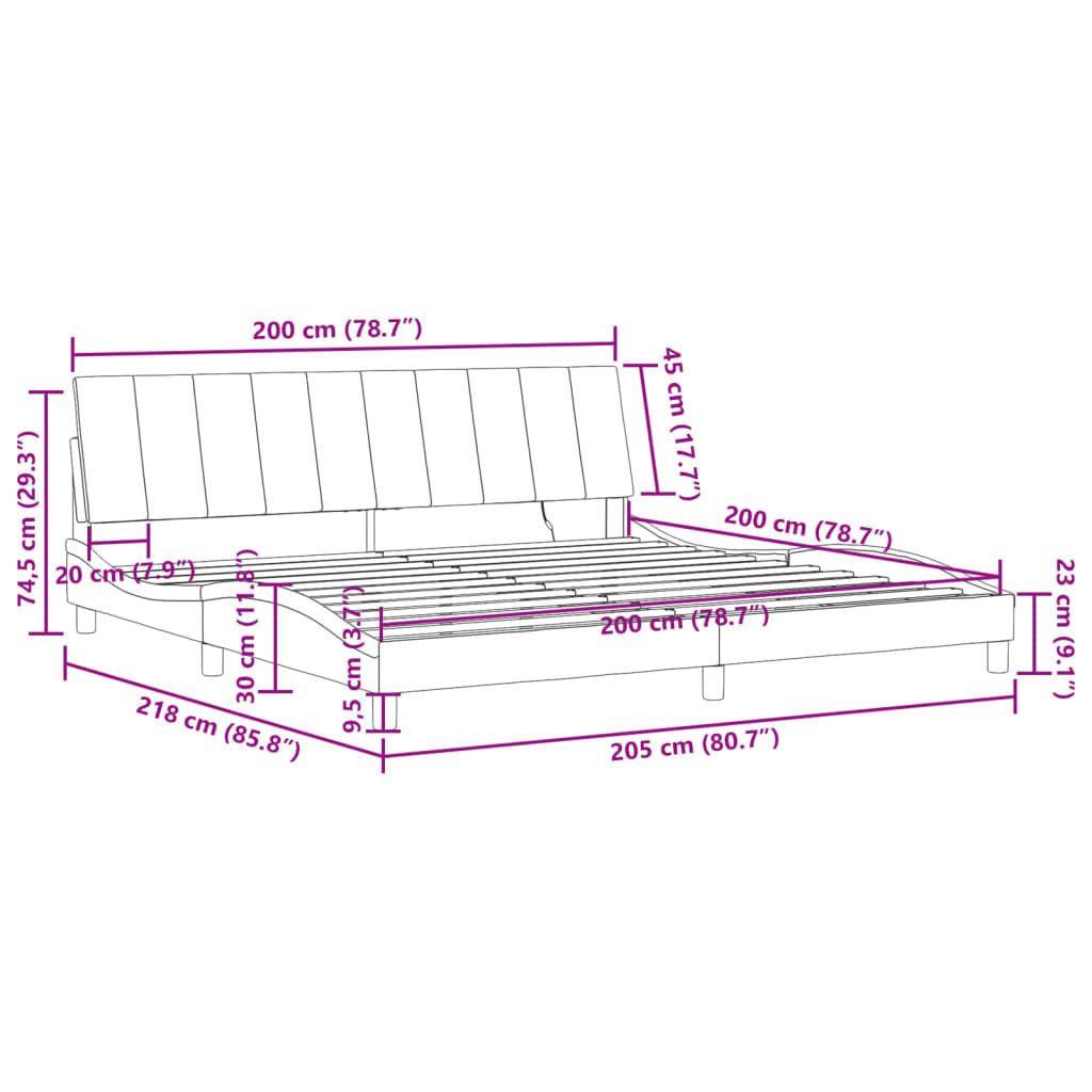 vidaXL Estrutura de cama c/ luzes LED 200x200 cm veludo preto