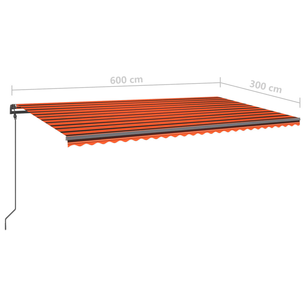 vidaXL Toldo automático LED e sensor de vento 6x3 m laranja e castanho