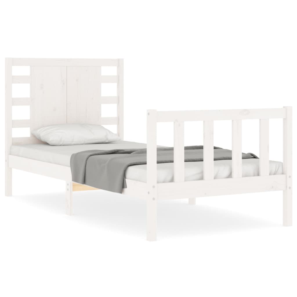 vidaXL Estrutura de cama com cabeceira 100x200cm madeira maciça branco