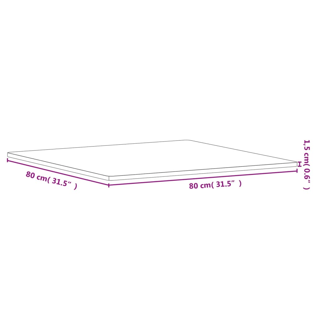 vidaXL Tampo de mesa quadrado 80x80x1,5 cm madeira de faia maciça