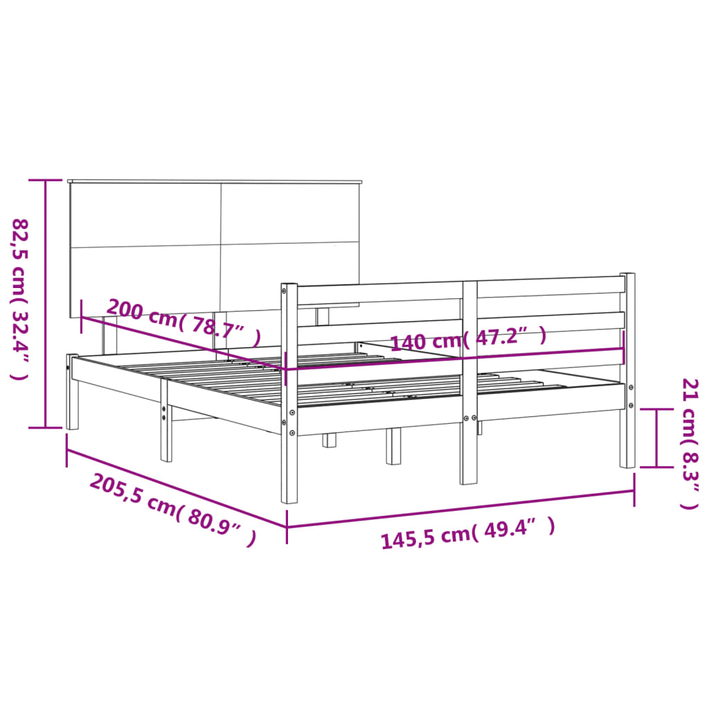 vidaXL Estrutura de cama com cabeceira 140x200cm madeira maciça branco